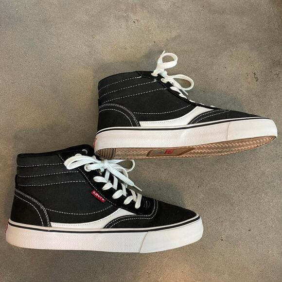 Levi black white canvas high stop fashion sneakers vans style mens size 8 - Picture 7 of 9